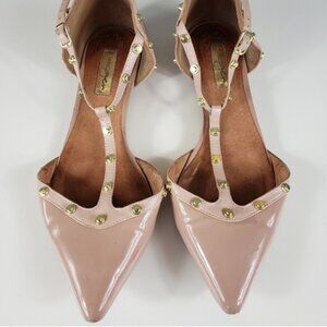 Halogen Olsen Pointy Toe Patent Leather Studded T-Strap Flats